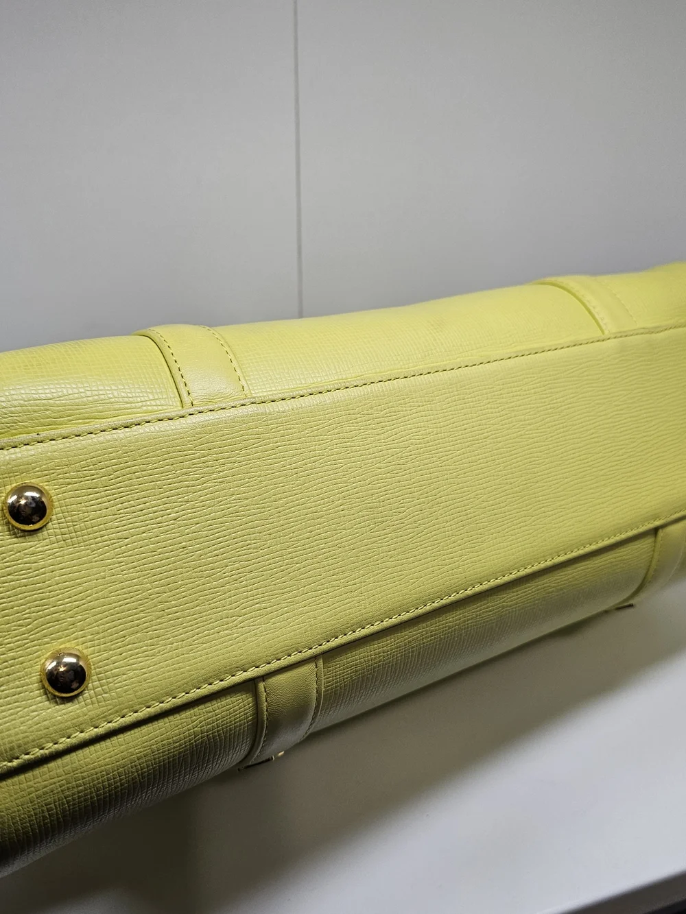 MCM Lemon Yellow Leather Barrel Satchel with Gold Hardware